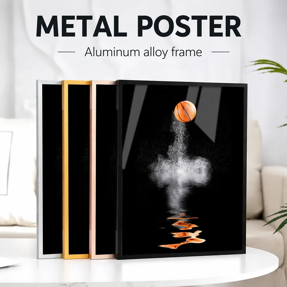 Basketball Sport Framed Aluminum Metal Poster Customized Photo Energetic Match Style Wall Art For Training Space Birthday Gift