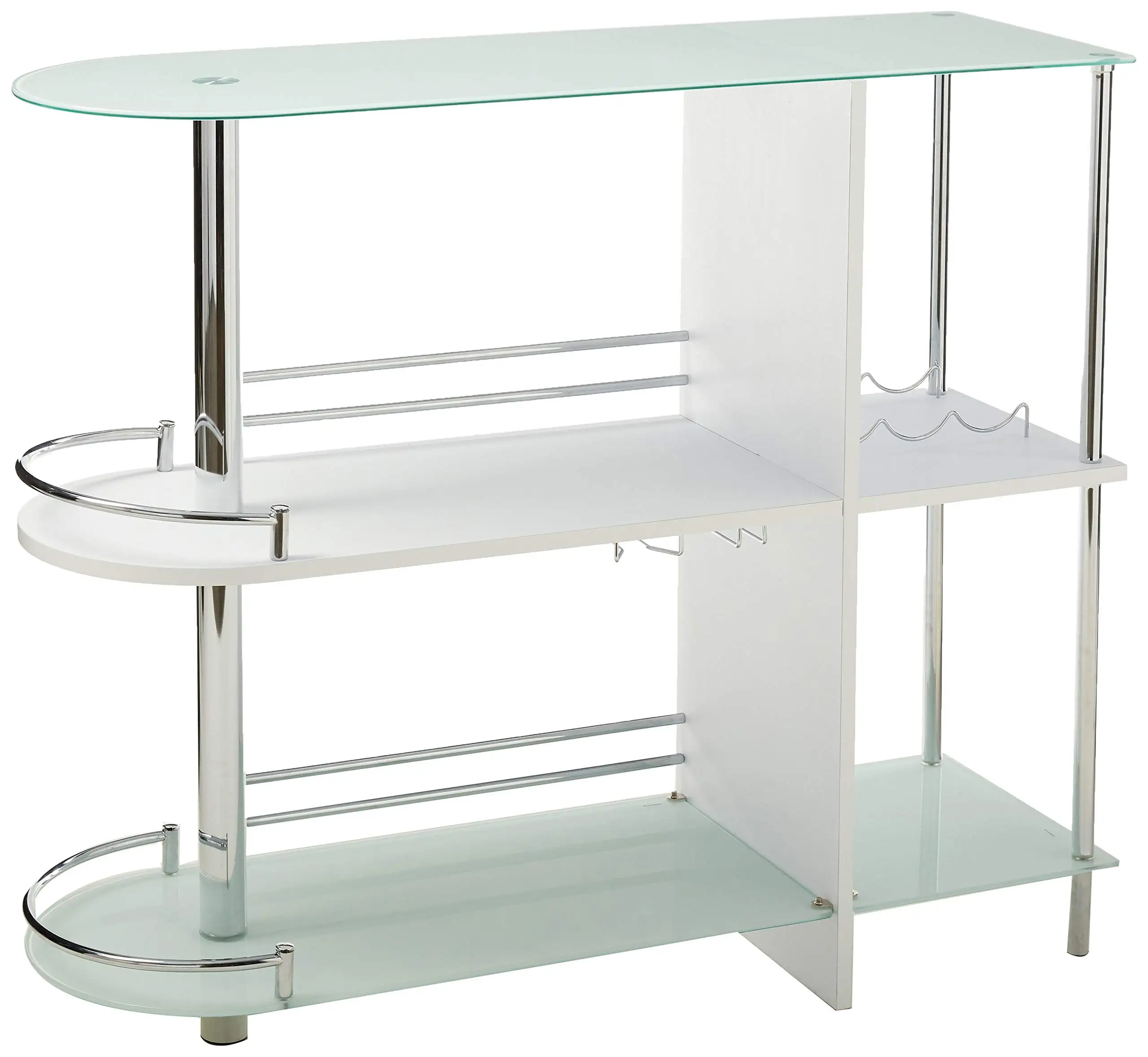

Modern Bar Table With Tempered Glass Shelves And Chrome Metal Frame