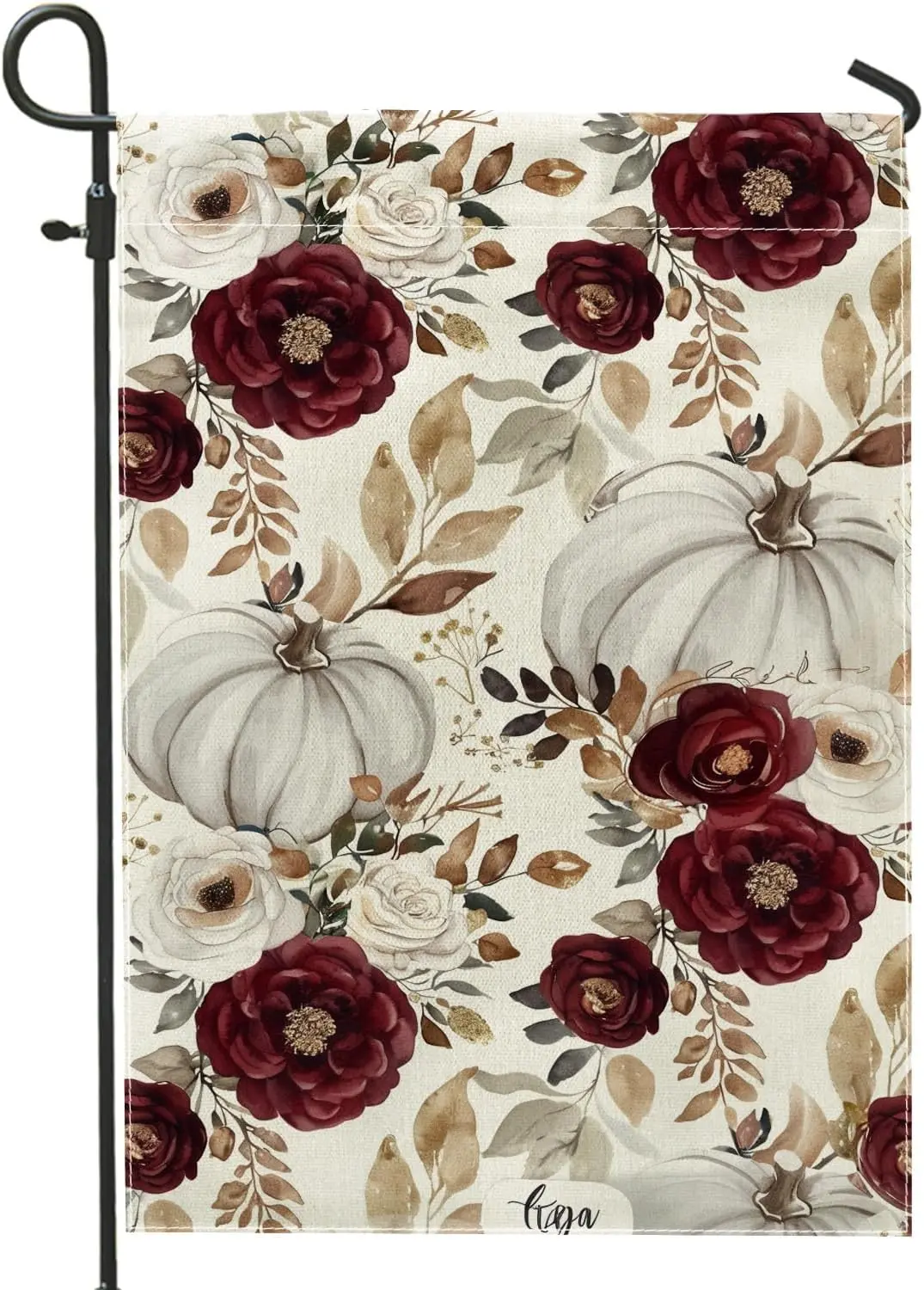 Autumn Floral Garden Flag, Burgundy Pumpkin and Home Decor Banner, Double Sided Burlap Yard Flag for Fall Outdoor Decoration HHZ