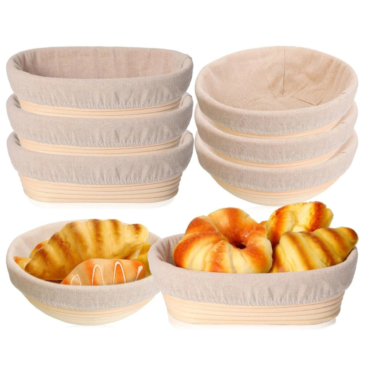 Runder, ovaler, aus Rattan gewebter Gärkorb, Brot-Gärungsschale mit Futtertuch, geeignet zum Backen zu Hause