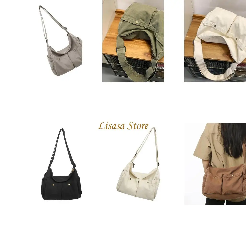 

M6CC Aesthetic Bag for School Retro Canvas Crossbody Bag with Multiple Pockets Shoulder Laptop Bag Unisex