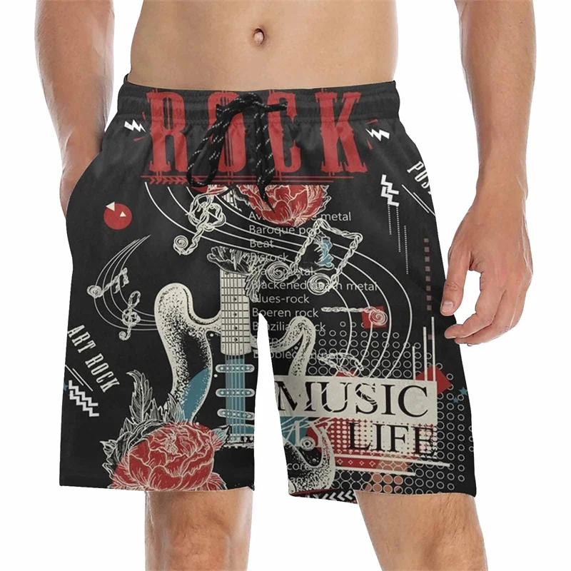 3D Electric Guitar Musical Note Printed Shorts Pants for Men Clothing Pop y2k Board Shorts Summer Swimsuit Cool Surf Swim Trunks