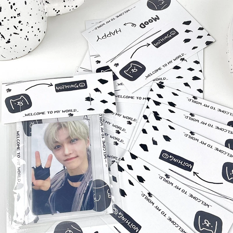 10PCS Original Black And White Simple Letter Card Head Packaging Set Sealing Sticker Separate Packaging Bag Photo Protector