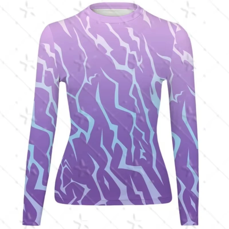 

Y2K Purple Abstract Print Slim Fit Long Sleeve Top for Women Crew Neck Casual Streetwear T-Shirt for Going Out Spicy Girl Outfit