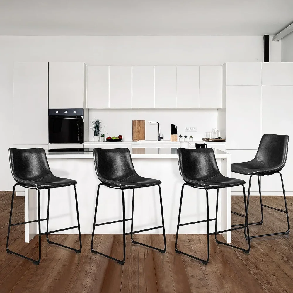 

26 inch Bar Stools Set of 4, Modern Counter Height Bar Stools, Faux Leather Barstool with Back and Metal Leg, Armless Bar Chairs