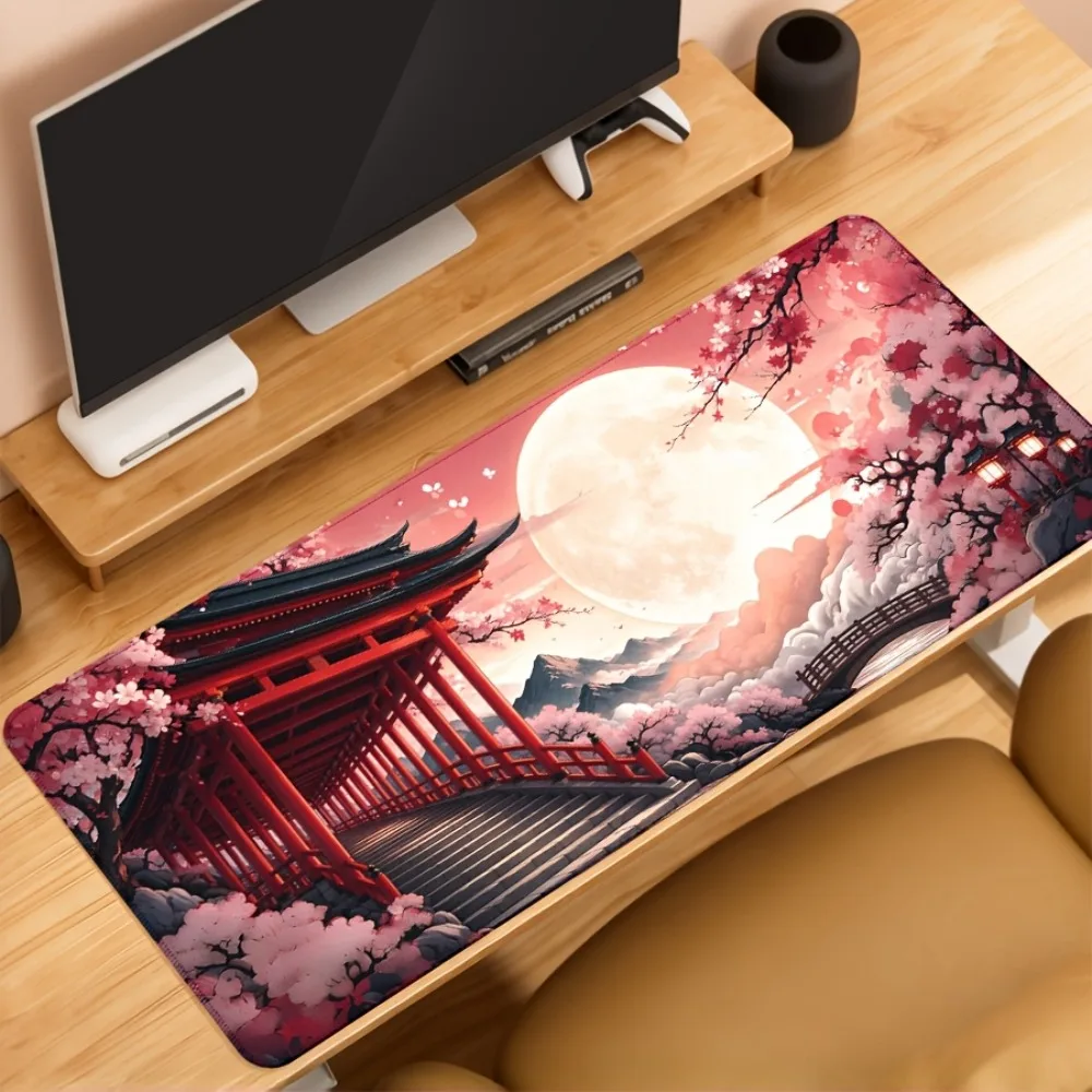 Japanese-style cherry blossom full-moon landscape art tablecloth, an ideal gift for those who appreciate traditional Japanese