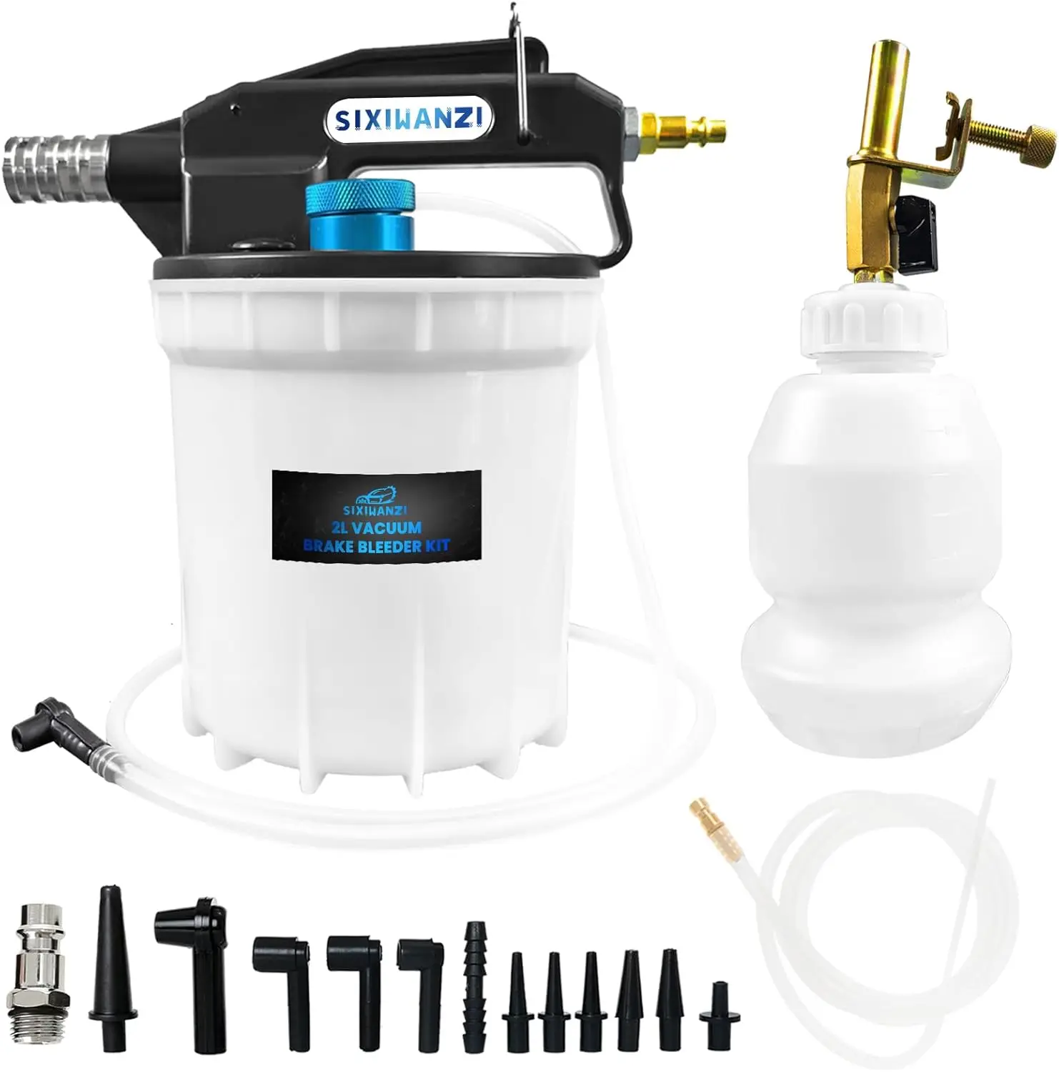 

2L Vacuum Brake Bleeder Kit, Pneumatic Fluid Extractor with 12 Adapters and 1L Refilling Bottle