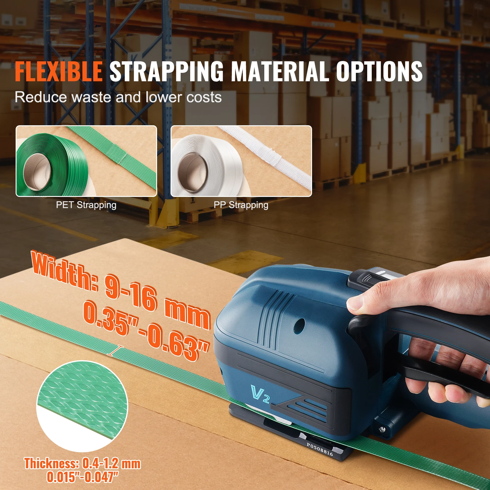 ماكينة الربط الكهربائية SucceBuy أداة ربط أوتوماتيكية تعمل بالبطارية المحمولة لصندوق تعبئة الأشرطة PP PET مقاس 0.35 بوصة-0.63 بوصة