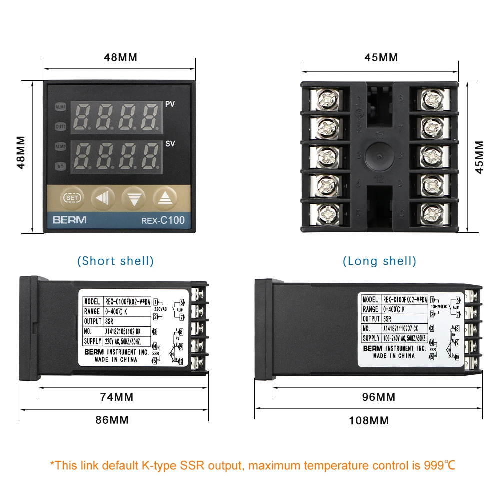 Digital PID Temperature Control REX-C100 Thermostat +SSR 40DA Relay +K Thermocouple + Heat Sink 1 Year Warranty Shenzhen