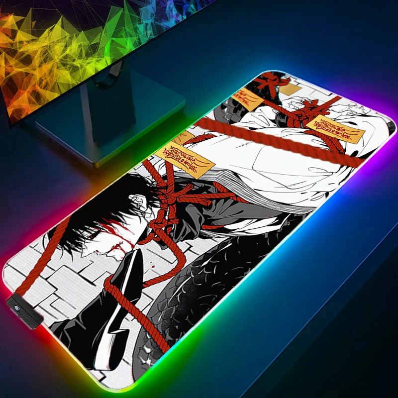 

RGB Large E-sports Mouse Pad jujutsu Kaisen Toji Fushiguro Smooth Flexible Rubber Gamer Computer Keyboard Backlight LED Mosuepad