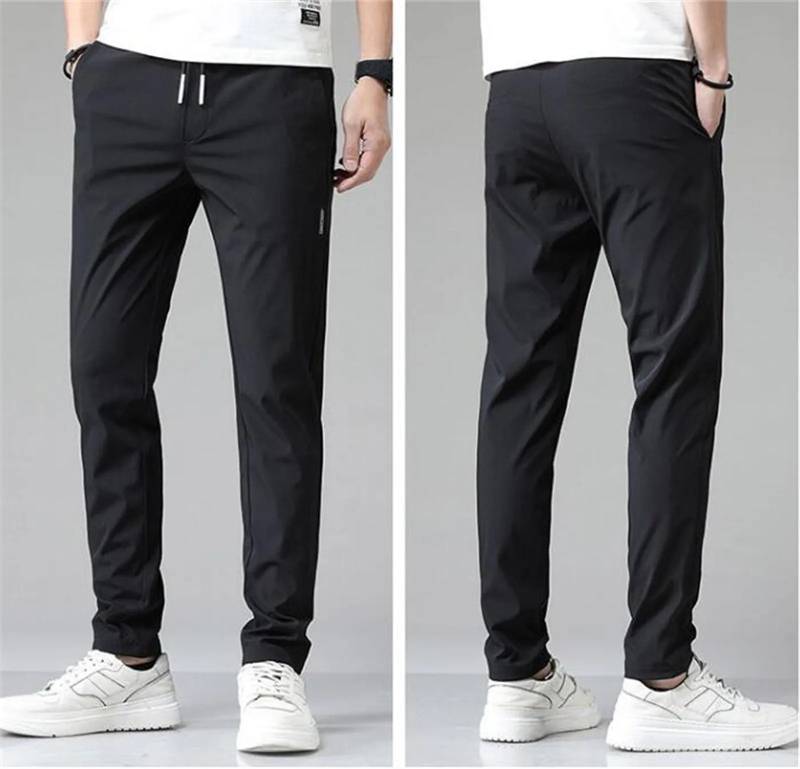 Pantalones de seda de hielo para hombre, pantalón informal, recto, suelto, elástico, estilo fino, secado rápido, deportivo, transpirable, para jóvenes, verano, 2024