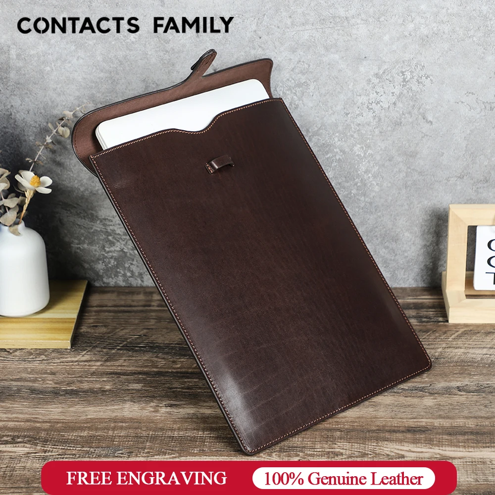 CONTACTS FAMILY Cowhide Laptop Sleeve Case for Macbook Pro Air 13 14 15 Genuine Leather Mac book M5 M4 M3 M2 Chip Cover Bag