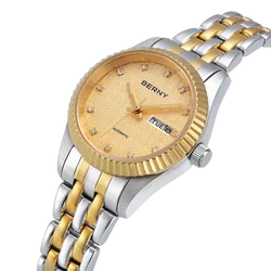 BERNY Orologio meccanico da donna Piccoli orologi automatici da donna Stile cinese Felicità Matrimonio Zaffiro Acciaio inossidabile completo