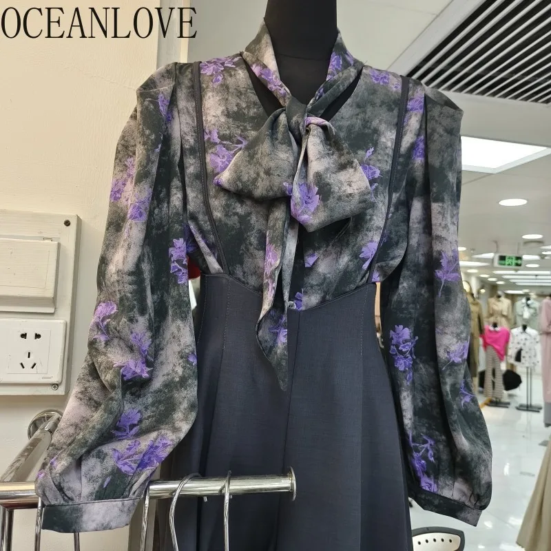 

OCEANLOVE Print Floral Women Shirts&blouses Spring Autumn Vintage Elegant Blusas Feminina Korean Fashon Sweet Camisas