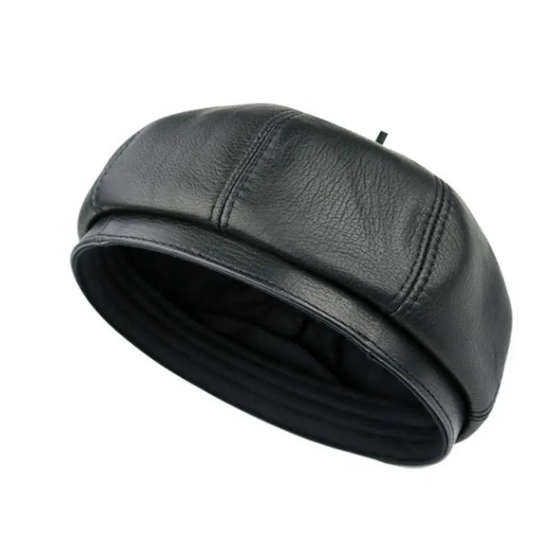 Spring/Winter 100% Real Leather Beret Hat Women Fashion European Pumpkin Painter Caps Female  Black/Coffee Thin Boina