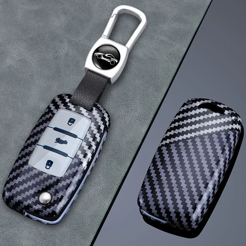 For Volkswagen Golf 8 Langyi Sagitar Jetta Weiling Bora Tiguan Skoda Octavia Carbon Fiber Car Key Case Cover Shell With Keychain