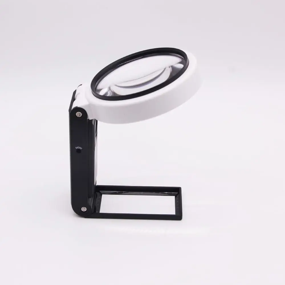 Folding Design Magnifying Glass with Light Stand Powered by Battery or USB Handheld LED Illuminated Magnifier 2UV+6LED Light