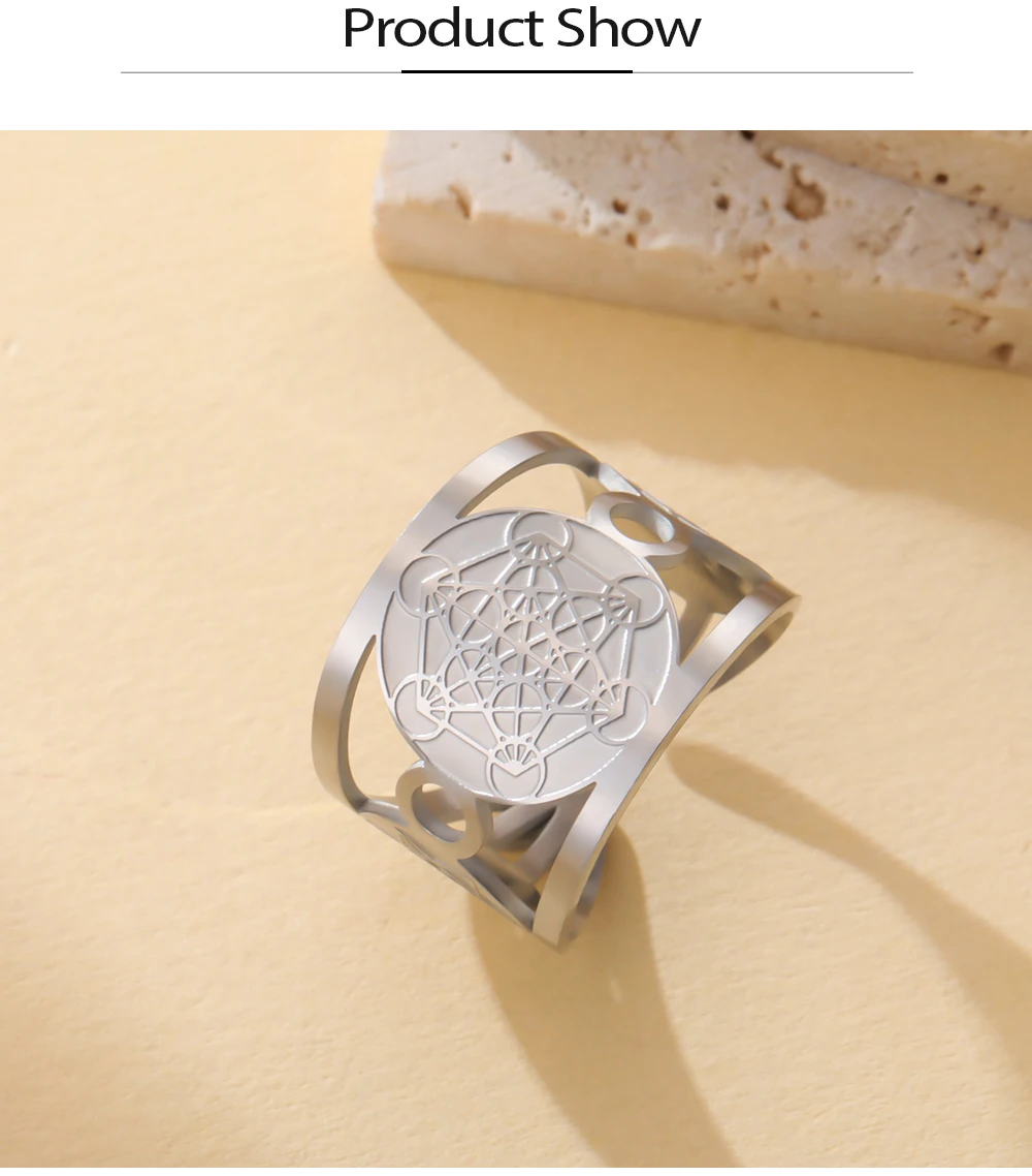 COOLTIME Solomon Blume des Lebens Chakra Ring Edelstahl Erzengel Heilige Geometrie Metatron Fingerring Schmuck Geschenk – Detail 6