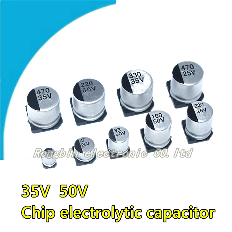 50PCS Chip Aluminum Electrolytic Capacitor RVN SMD 35V 50V 2.2/47/10/22/100/220/470/1000UF Brand New