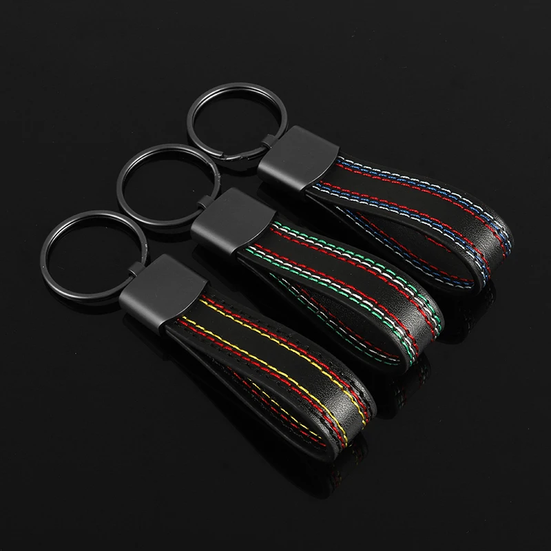 Fashion Black-red Leather Car Keychain Key Ring For Audi Sline RS VW R M AMG Rline GTI 3-color sports Key Chain Pendant