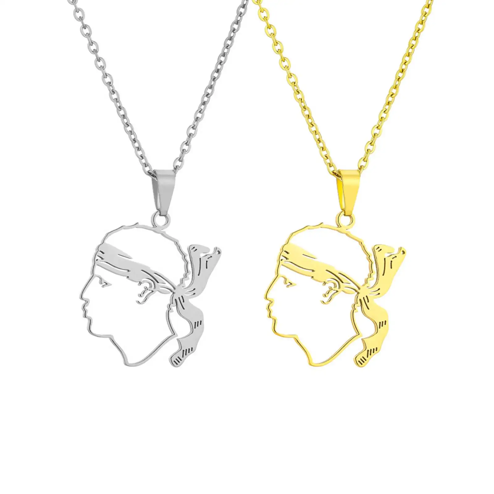 Edelstahl-Halskette mit Korsischen Mauerkopf-Anhänger, Korsisches Nationalsymbol-Schmuck für Männer und Frauen – Detail 1