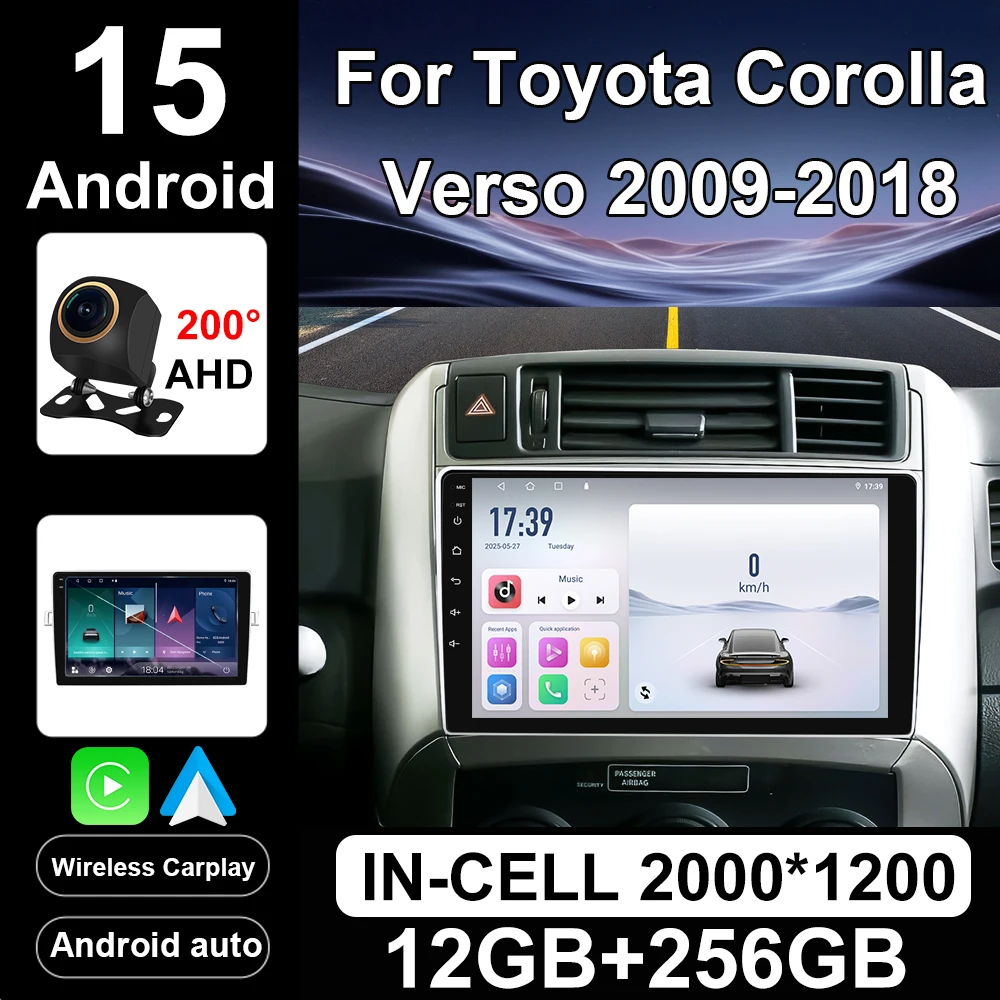  ﻿ Android 15 Autoradio For Toyota Corolla Verso 2009 - 2018 Carplay 2din GPS Car Radio Multimedia Android Auto Stereo Head
