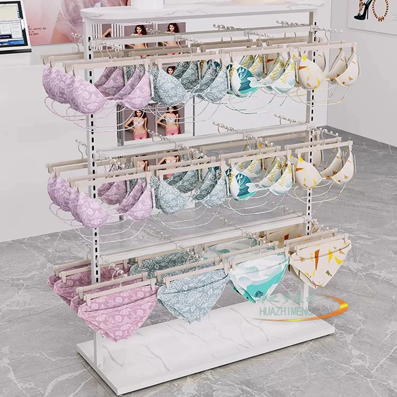 custom.Custom Gold Retail Underwear Display Clothing Store Display Rack Standing Metal Clothes Display Shelf