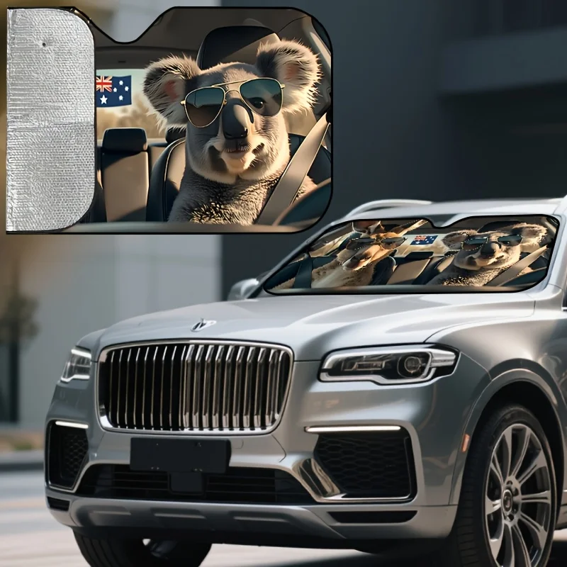 Kangaroo and Koala Car Sun Shade with Australian Flag Design Fit Front Window Sun Blocker for UV Protection