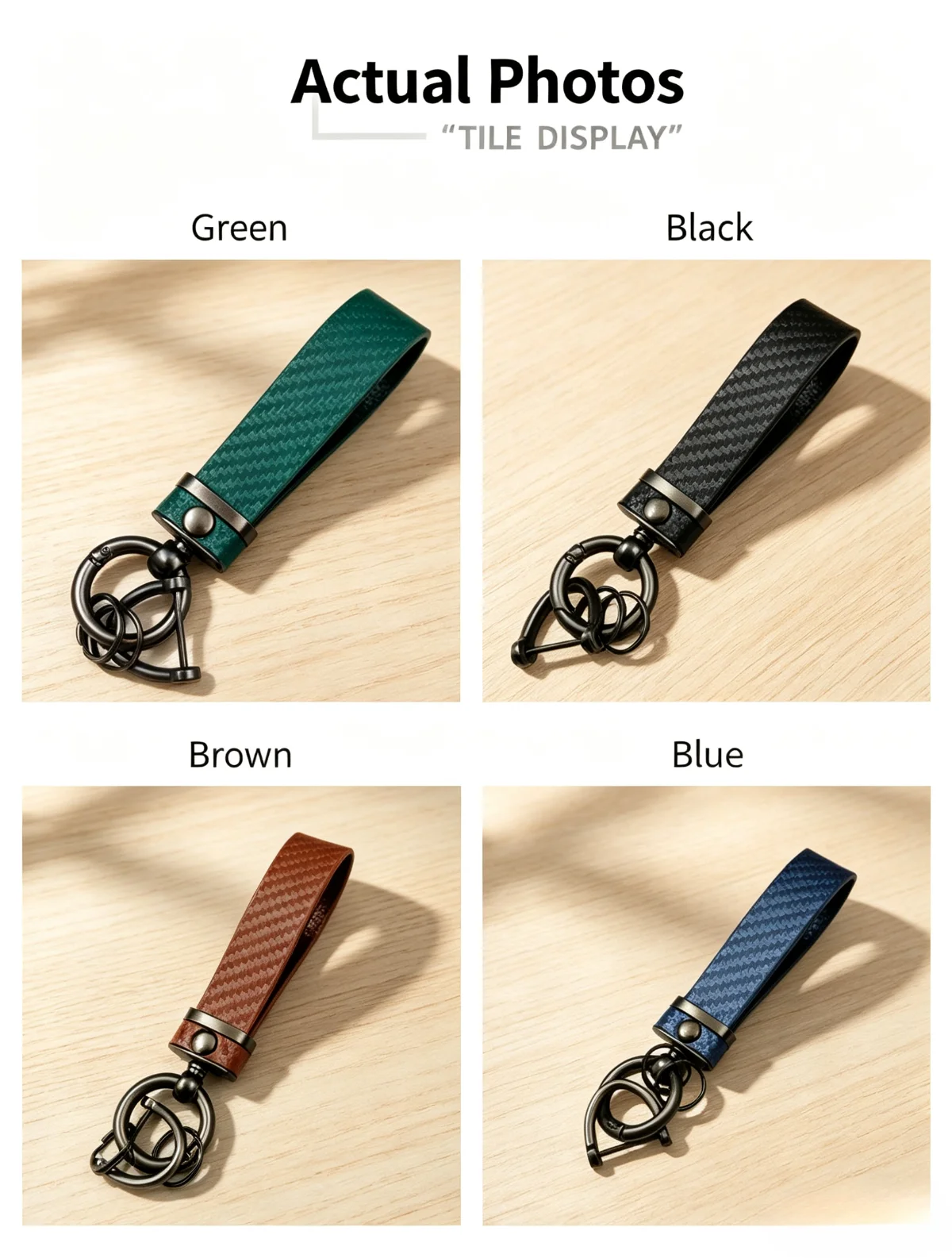 Vintage Schlüsselanhänger aus Crazy-Horse-Leder und Kohlefaser, Auto-Schlüsselhalter, Anti-Verlust-D-Ring, Metall-Schlüsselring-Anhänger für Männer und Frauen, Geschenk – Detail 6