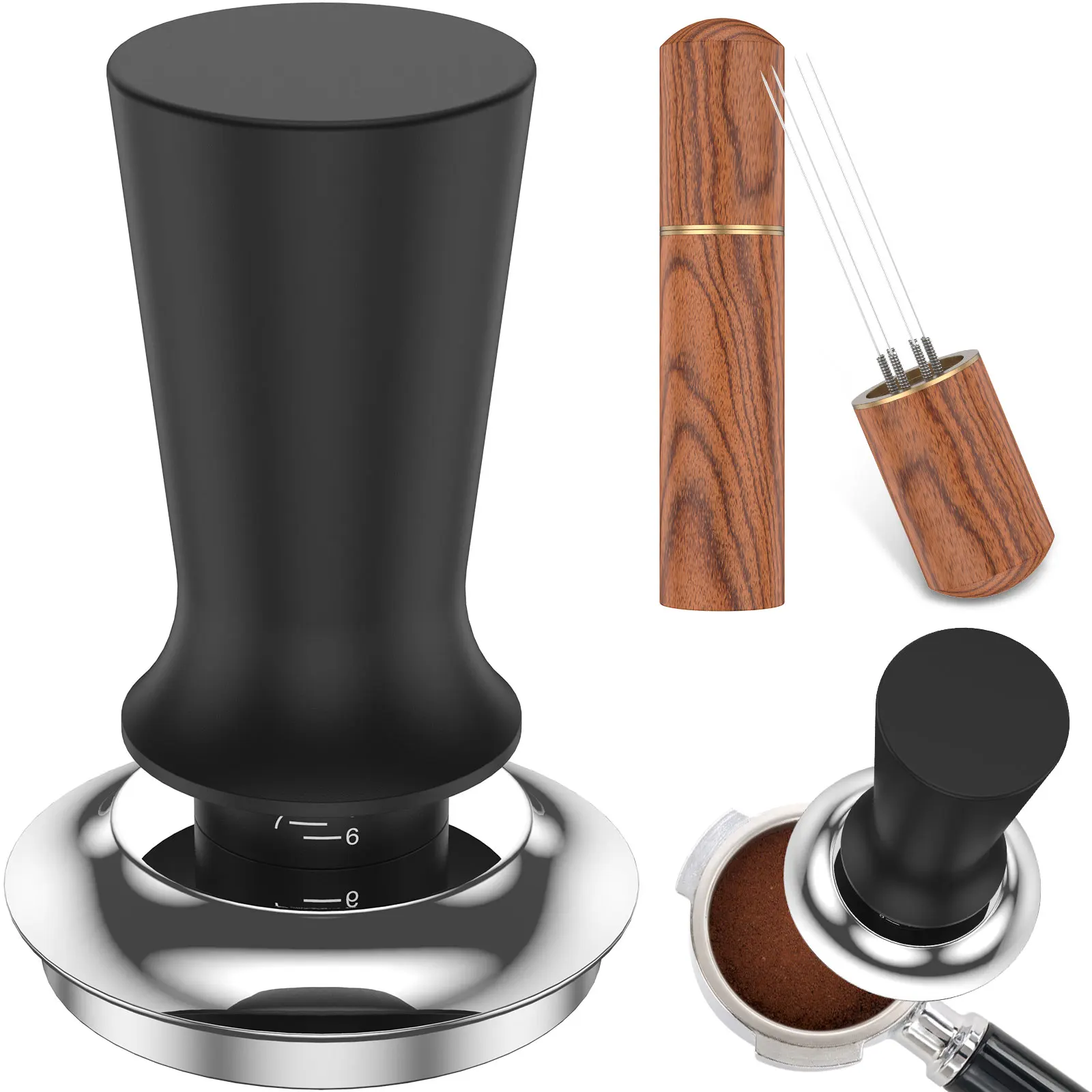 53mm Espresso Coffee Tamper 30lbs Coffee Tamper with Espresso Coffee Stirrer Portable Espresso Distribution Tool Multifunctional