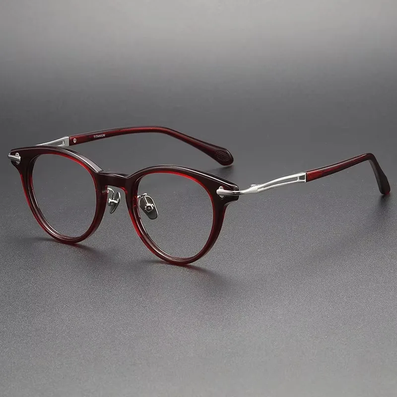 レトロ猫メガネ女性コンピュータフレーム日本製手作りアセテート大男性用オーバルチタン抗青色近視眼鏡