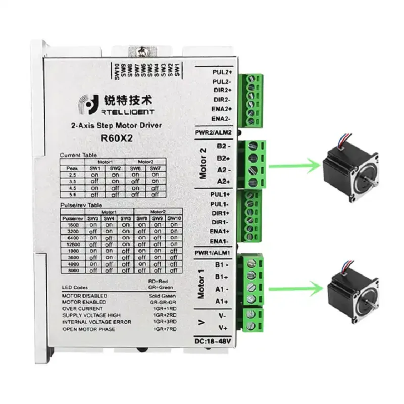 PUL&DIR R60X2 2 Phase 2 Axis Stepper Driver Control Two Nema23 Step Motor  Step Driver