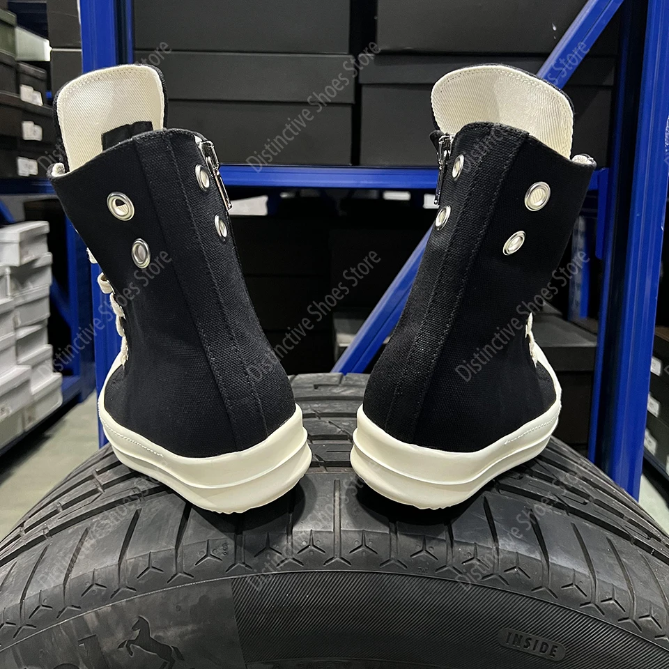 

Brand Men Canvas Shoes Casual High Top Women Sneaker Quality Black Ankle Boot Designer Zipper Metal Hole Luxury Laces Flat Shoe