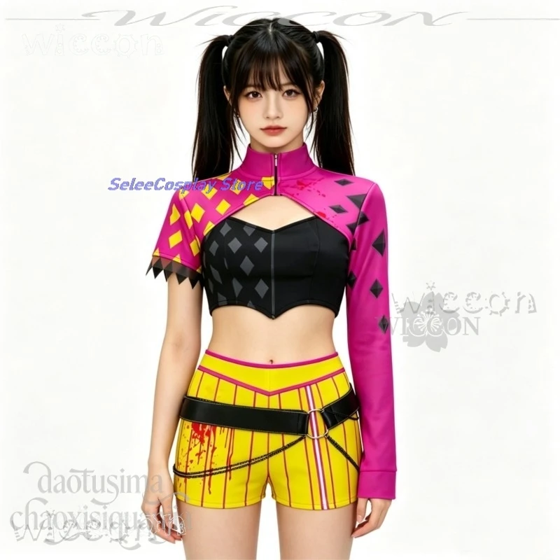 Anime Cosplay Costumes DBD Mina Punk Y2K Battle Suit Coat + Shorts + Belt + Gloves + Purple Wigs, Halloween view 2