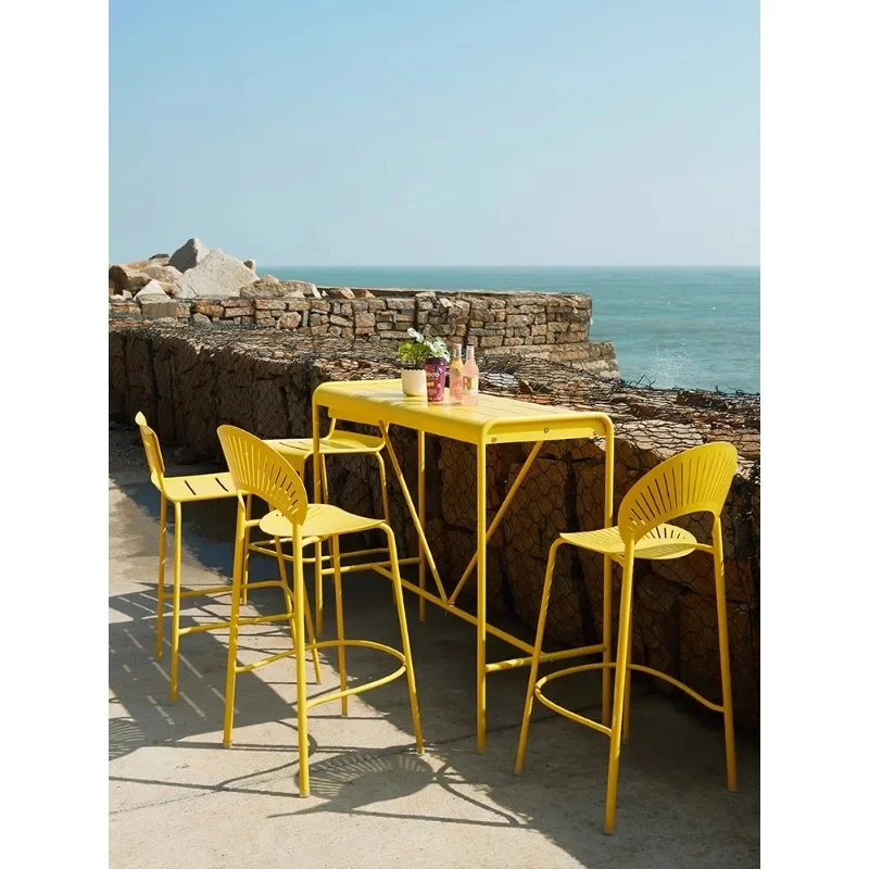 HHOutdoor Courtyard Bar High Foot Bar Counter Chair, Outdoor Minimalist Modern Internet Famous Coffee Shop Waterproof Light Luxu