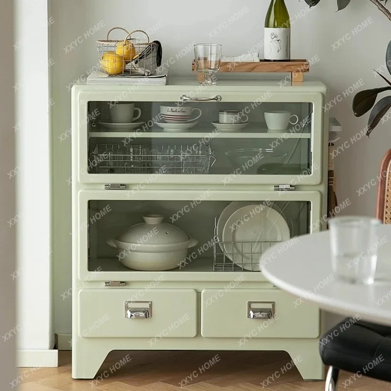 

style retro metal chest cabinet household living room drawer storage glass display cabinet