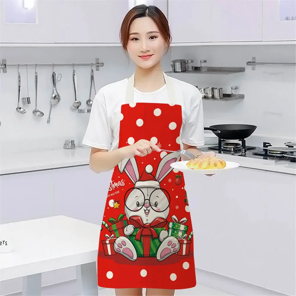 Merry Christmas Kitchen Women Apron Household Cleaning Santa Claus Cotton Linen Pinafore Home Cooking Baking Adult BIb