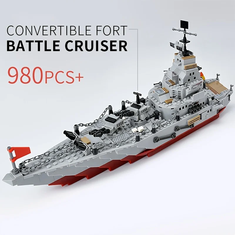 980PCS Military 8 IN 1 Army Ocean Cruiser Warship Building Blocks Aircraft Weapon Ship Bricks City Toys for Children