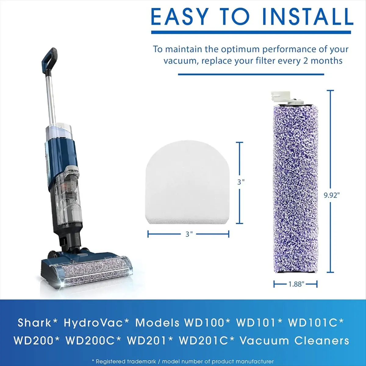 T33C Replacement Filters for WD201 Vacuum - Washable Foam Filters for WD100, WD101,WD101C,HydroVac Pro XL Vacuum