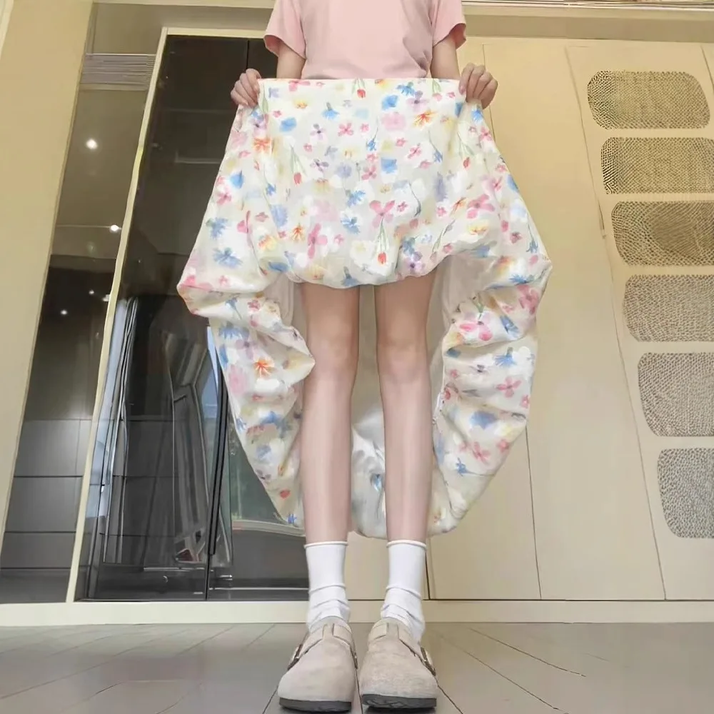 

Colorful Floral Half Skirt for Women, Summer New High Waist Slimming A-line Skirt, Korean Style Gentle Ice Silk Bud Long Skirt