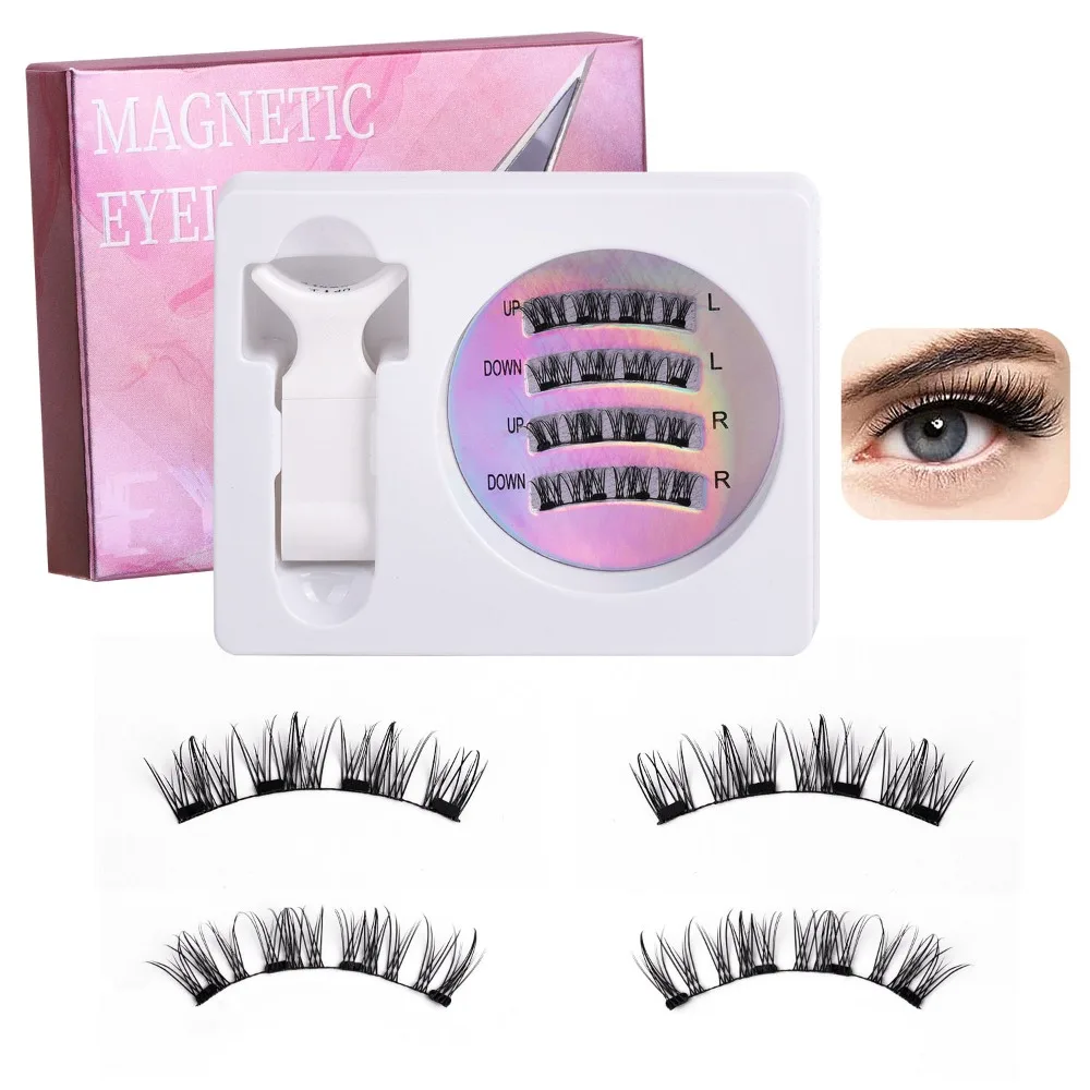 DIY Magnetic Suction False Eyelashes Makeup Long Lasting Cat Eye Fake Lashes Fluffy L Curl Faux Mink Lashes Eyelash Extension