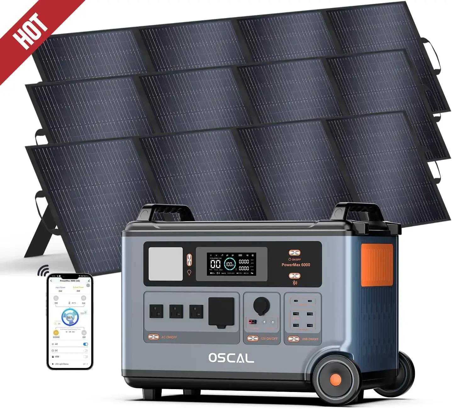 

6000 Solar Generator with,120V/240V 3600Wh Power Station (7200W Peak),2200W AC Charging/2400W Solar Charging,Emergency for Home