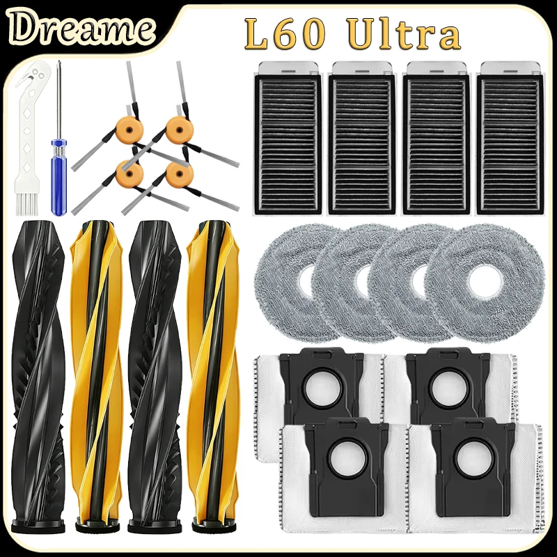 For Dreame L60 Ultra Robot Vacuum Cleaner Accessories Main Brush HEPA Filter Side Brush Mop Cloth Dust Bag Replacement Parts