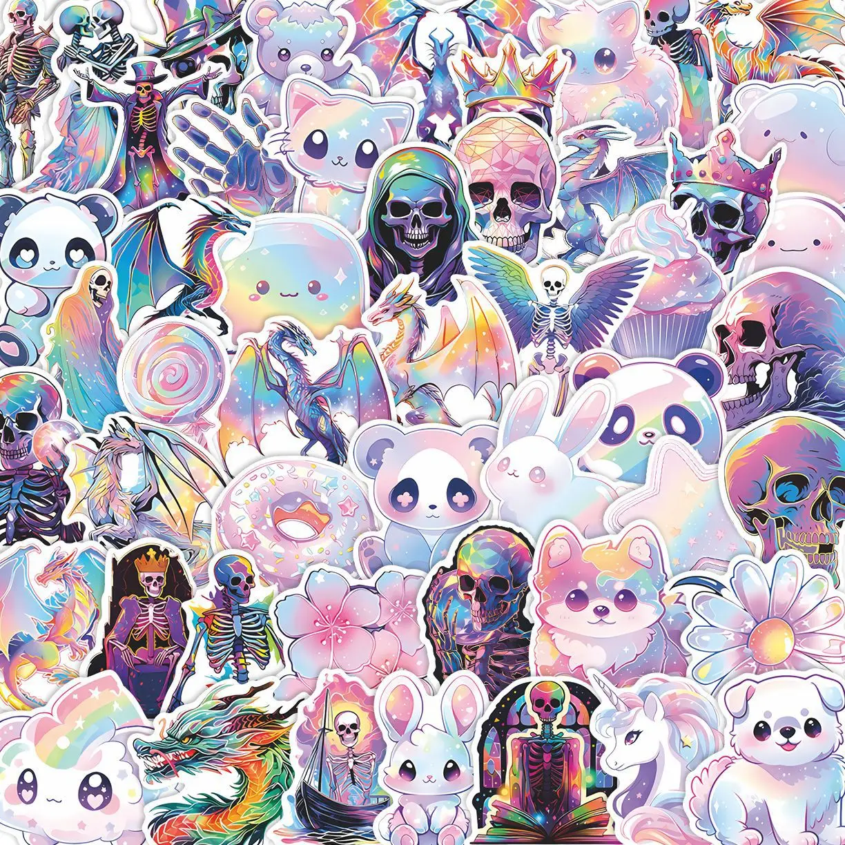 50 Stück Niedliche Cartoon-Holografische Graffiti-Aufkleber Exquisite Sticker für Handy Computer Notizbuch Schreibwaren DIY Spielzeug Geheimnisse