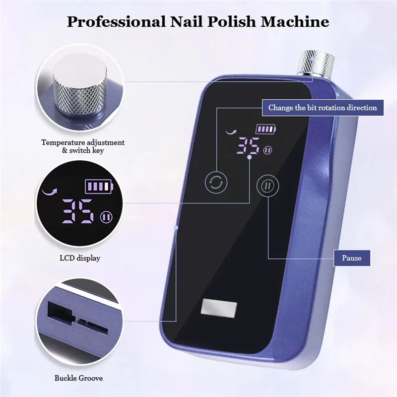 Máquina elétrica de broca de unhas profissional brocas de unhas para unhas de gel polonês recarregável portátil arquivo de unhas ferramenta de manicure