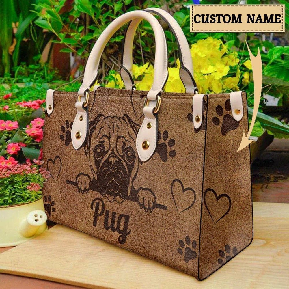 Bolso de mano con estampado de perro personalizado para mujer, bolso de hombro de lujo para adolescentes, amantes de los perros, bolsos de mano de cuero, regalo