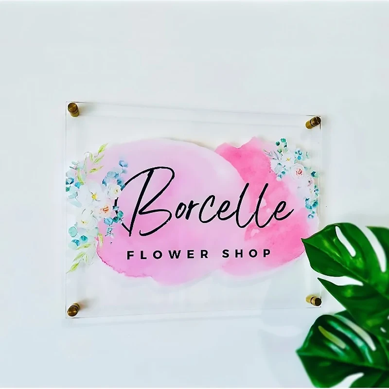 Custom Business Sign UV Printed Logo Acrylic Perspex Plates Beauty Salon Studio Wall Aesthetic Art Decor Office Backdrop Signage