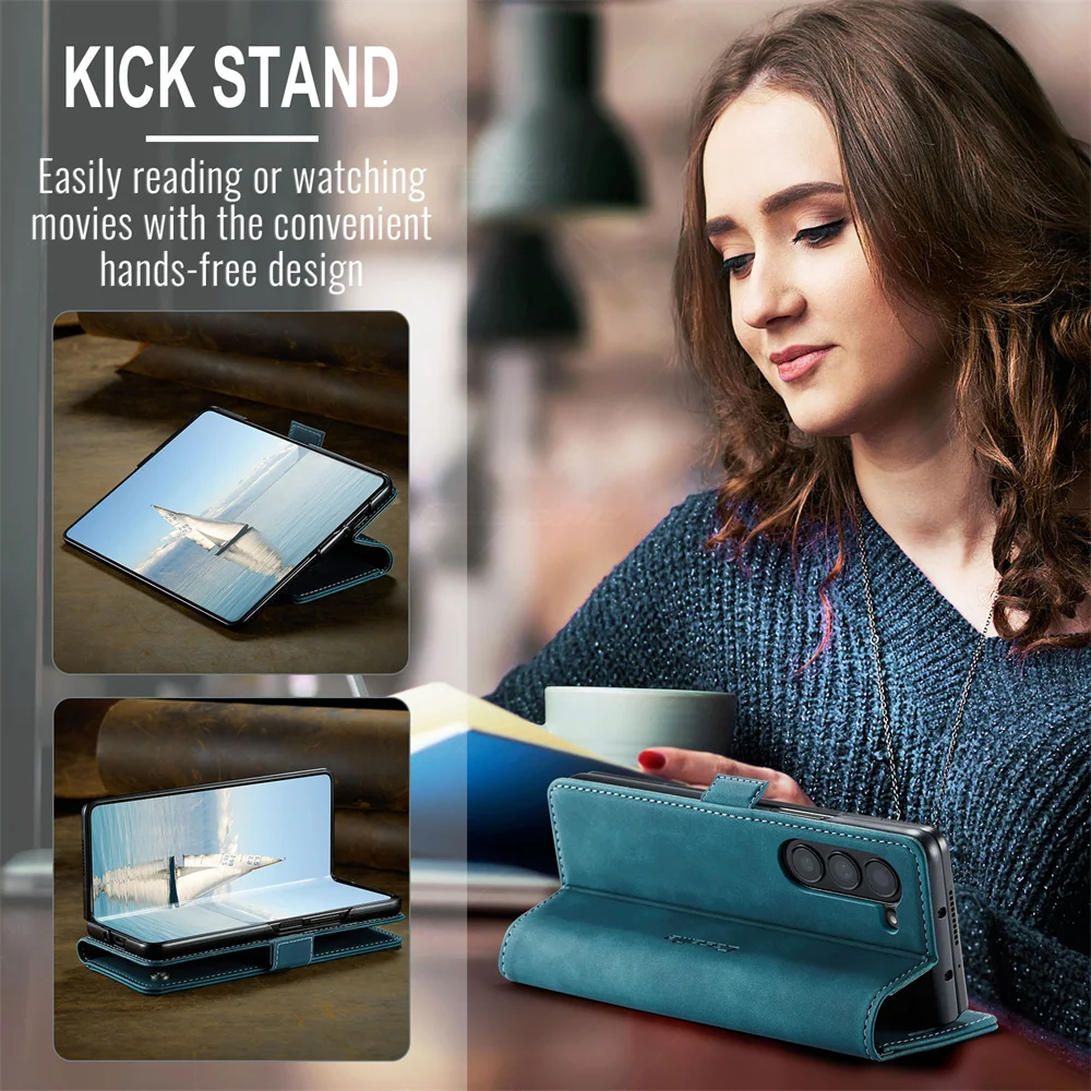 Wallet Case for Samsung Galaxy Z Fold 7 6 Fold5 4 Leather Flip Purse Book Coque Retro Vintage Card Slots Rfid Blocking
