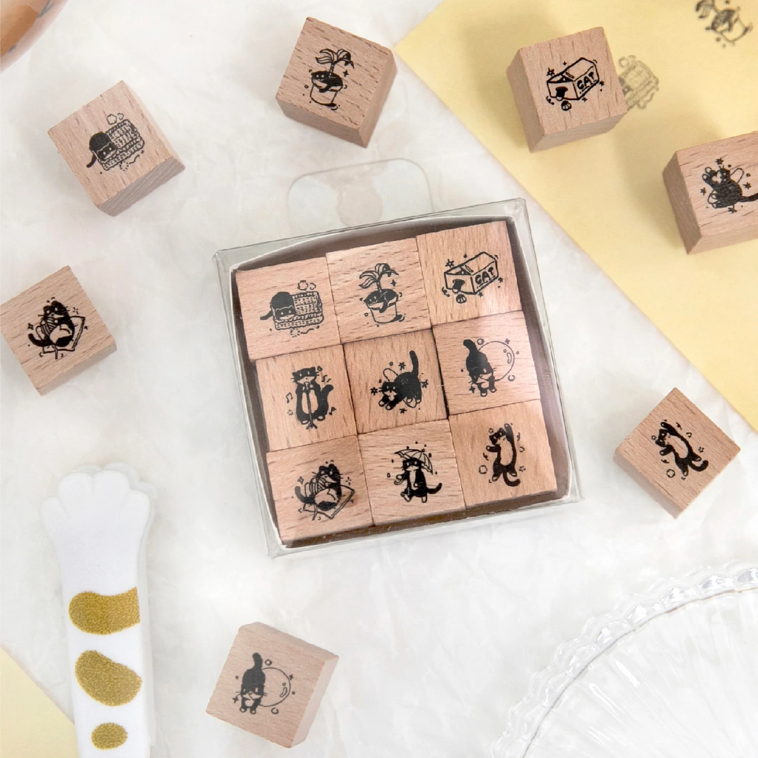 JIAMEI 9pcs/set Cat World Series Kawaii Cartoon Cat Decoration Beech Seal DIY Scrapbooking Journal Supplies Cute Seal