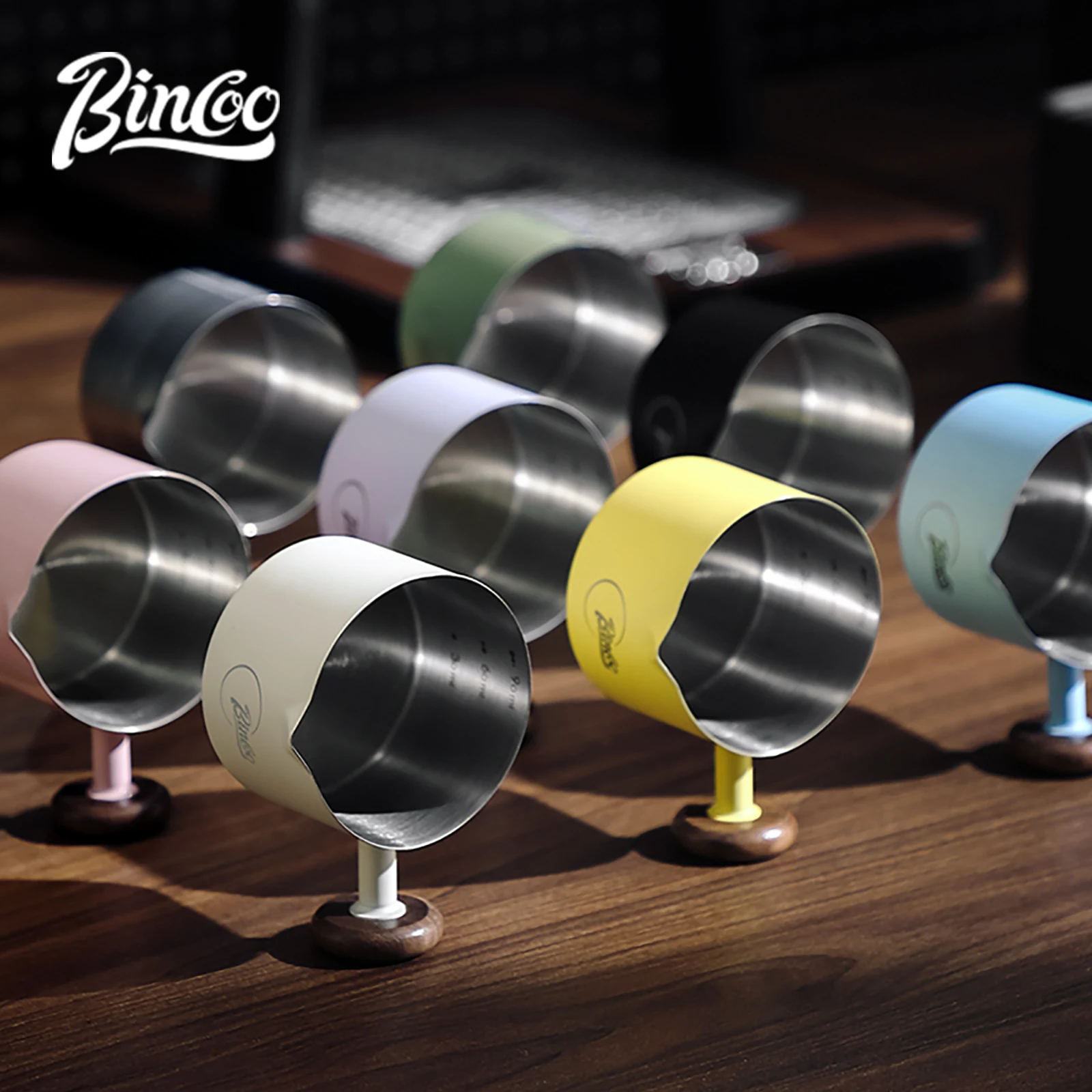 

Bincoo 100ml Espresso Dosing Cup Stainless Steel with Wood Handle & Scale Barista Measuring Tool for Coffee Grounds